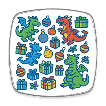Festlicher Cartoon Drache und Geschenkmuster - Viereckiger Kühlschrankmagnet - Weiß - Vorne