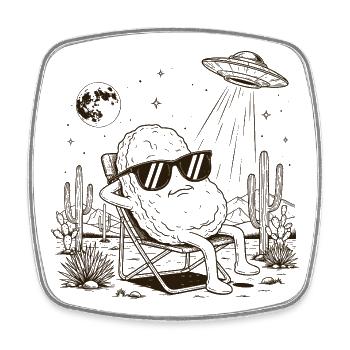 Humor Meme Wüste UFO Chicken Nugget - Viereckiger Kühlschrankmagnet - Weiß - Vorne