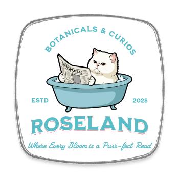 Cat Apprentice in Floral Bath - Square fridge magnet - white - Front