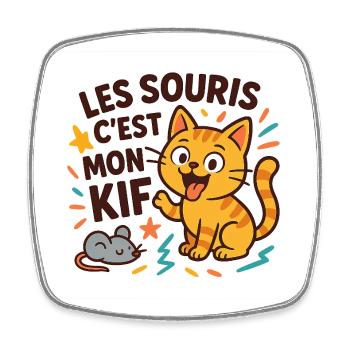 Chat marrant souris j'adore - Magnet carré - blanc - Devant