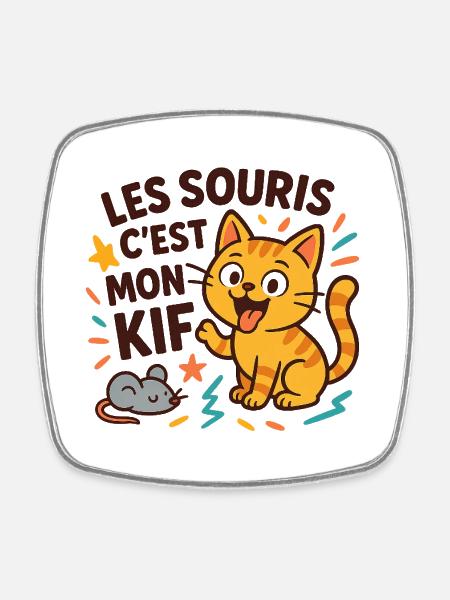 Chat marrant souris j'adore - Magnet carré - blanc
