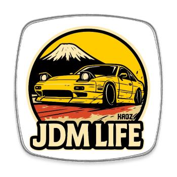 JDM Life Street Rennwagen am Mount Fuji - Viereckiger Kühlschrankmagnet - Weiß - Vorne