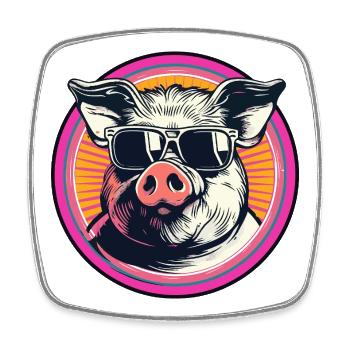 Coolres Schwein mit Sonnenbrille - Viereckiger Kühlschrankmagnet - Weiß - Vorne