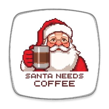 Pixel Santa – Le Père Noël a besoin de café - Magnet carré - blanc - Devant