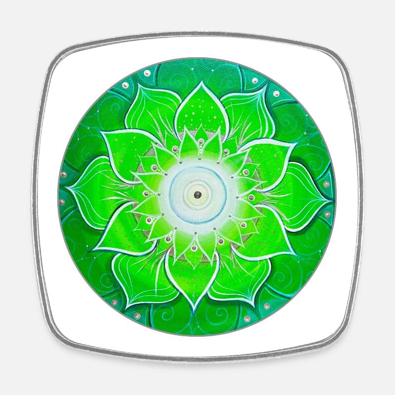 Mandala vert vif avec des feuilles vertes - Magnet carré - blanc