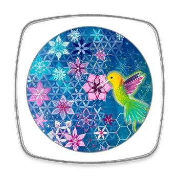 Hummingbird and flowers with sacred geometry - Square fridge magnet - white - Front