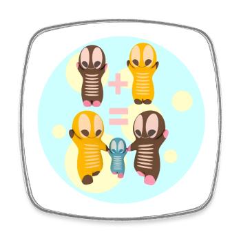 Mignon Kawaii Figures Famille - Magnet carré - blanc - Devant
