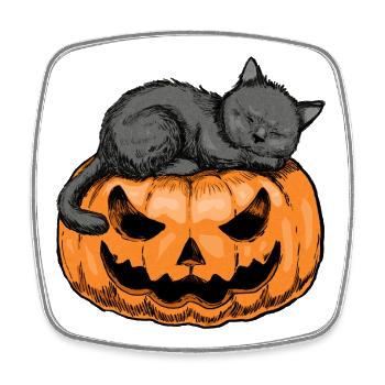 Sleepy Cat Halloween Design - Square fridge magnet - white - Front