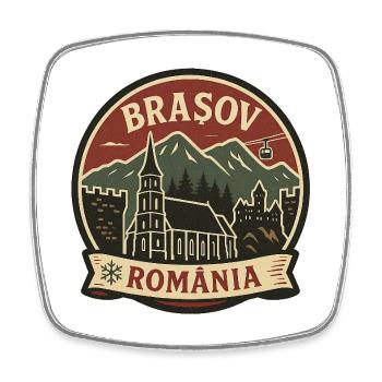 Brașov Mountain Landscape Design - Square fridge magnet - white - Front