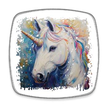 Farbenfrohes Einhorn Kunstwerk - Viereckiger Kühlschrankmagnet - Weiß - Vorne