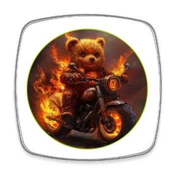 Fiery Bear Motorcycle Adventure - Square fridge magnet - white - Front