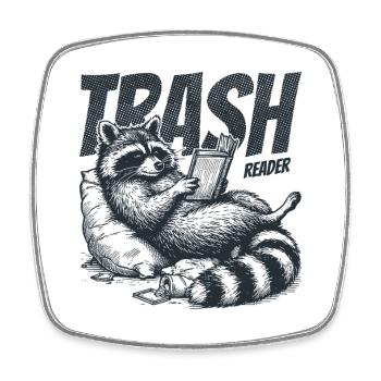 Trash Reader Funny Raccoon Bookworm Retro - Square fridge magnet - white - Front
