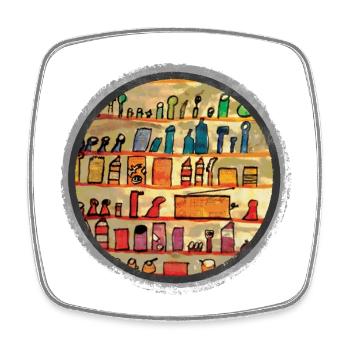 Abstract kitchen shelf illustration - Square fridge magnet - white - Front