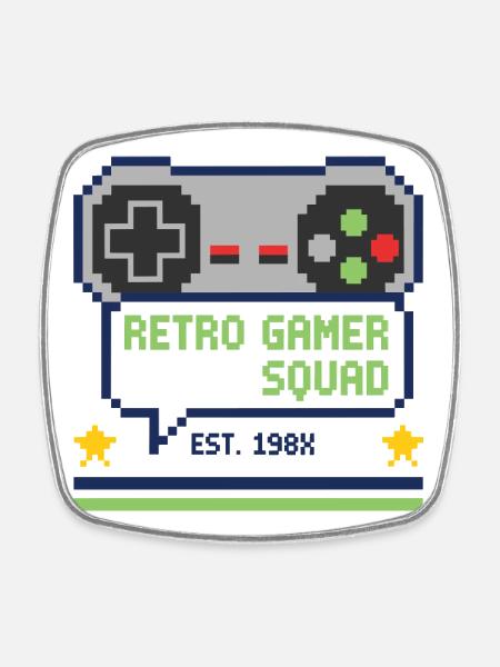 Retro Gamer Squad - for gamers - Square fridge magnet - white