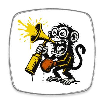 Expressive monkey with megaphone - Square fridge magnet - white - Front