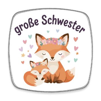 Große Schwester Fuchs mit Blumenkranz - Viereckiger Kühlschrankmagnet - Weiß - Vorne