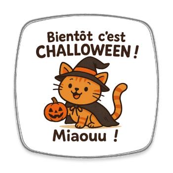 Magical and Fun Halloween Kitten - Square fridge magnet - white - Front