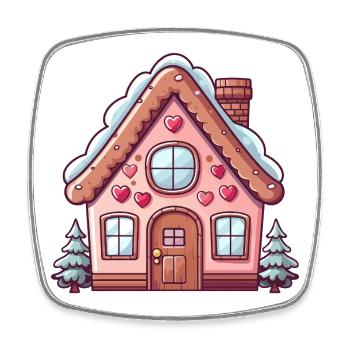 Charmantes schneebedecktes Lebkuchenhaus - Viereckiger Kühlschrankmagnet - Weiß - Vorne