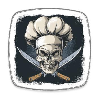 Crâne avec toque de chef - Magnet carré - blanc - Devant