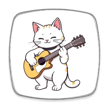 Cat joue de la guitare - Magnet carré - blanc - Devant