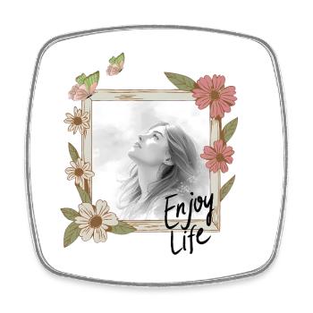 Cadre floral Portrait Enjoy Life - Magnet carré - blanc - Devant