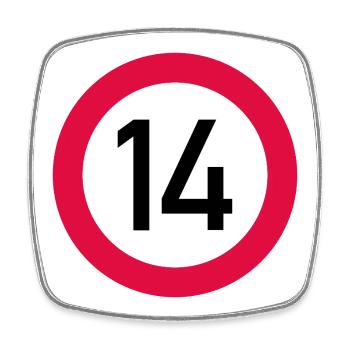 14. Geburtstag Achtung! Verkehrsschild 14 Km/h - Viereckiger Kühlschrankmagnet - Weiß - Vorne