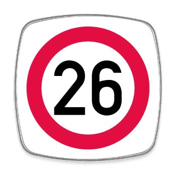 26. Geburtstag Achtung! Verkehrsschild 26 Km/h - Viereckiger Kühlschrankmagnet - Weiß - Vorne