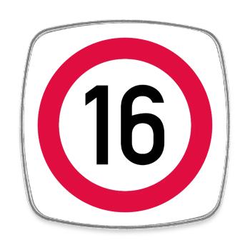 16. Geburtstag Achtung! Verkehrsschild 16 Km/h - Viereckiger Kühlschrankmagnet - Weiß - Vorne