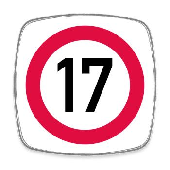 17. Geburtstag Achtung! Verkehrsschild 17 Km/h - Viereckiger Kühlschrankmagnet - Weiß - Vorne