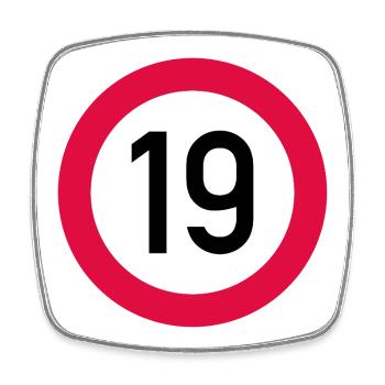 19. Geburtstag Achtung! Verkehrsschild 19 Km/h - Viereckiger Kühlschrankmagnet - Weiß - Vorne