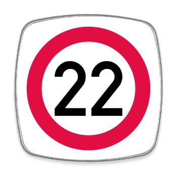 22. Geburtstag Achtung! Verkehrsschild 22 Km/h - Viereckiger Kühlschrankmagnet - Weiß - Vorne