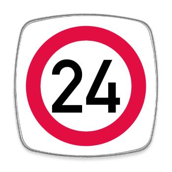 24. Geburtstag Achtung! Verkehrsschild 24 Km/h - Viereckiger Kühlschrankmagnet - Weiß - Vorne