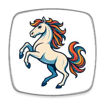 White horse with colorful mane – imaginative - Square fridge magnet - white - Front