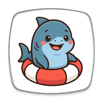 Cute shark in a swimming ring – childlike motif - Square fridge magnet - white - Front