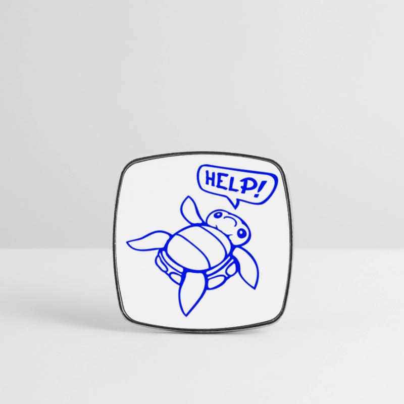 Turtle Back Tilted Over Helpless Side Help Square fridge magnet