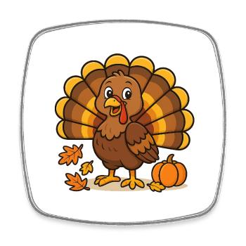 Autumnal cartoon turkey with pumpkin - Square fridge magnet - white - Front