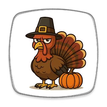 Dinde de Thanksgiving avec chapeau de pèlerin - Magnet carré - blanc - Devant