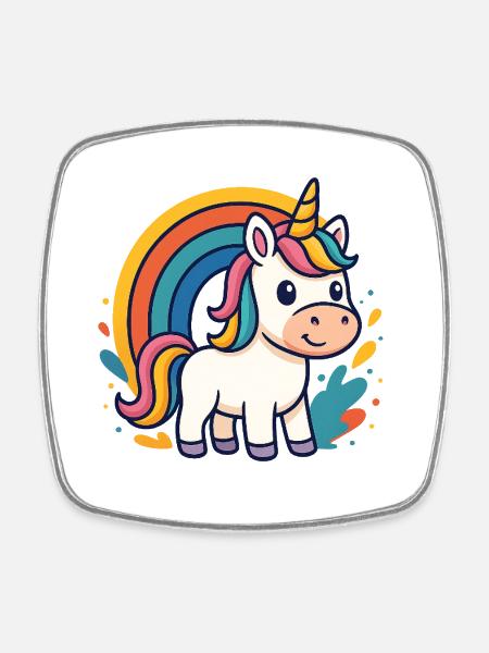 Rainbow Unicorn Graphic - Square fridge magnet - white