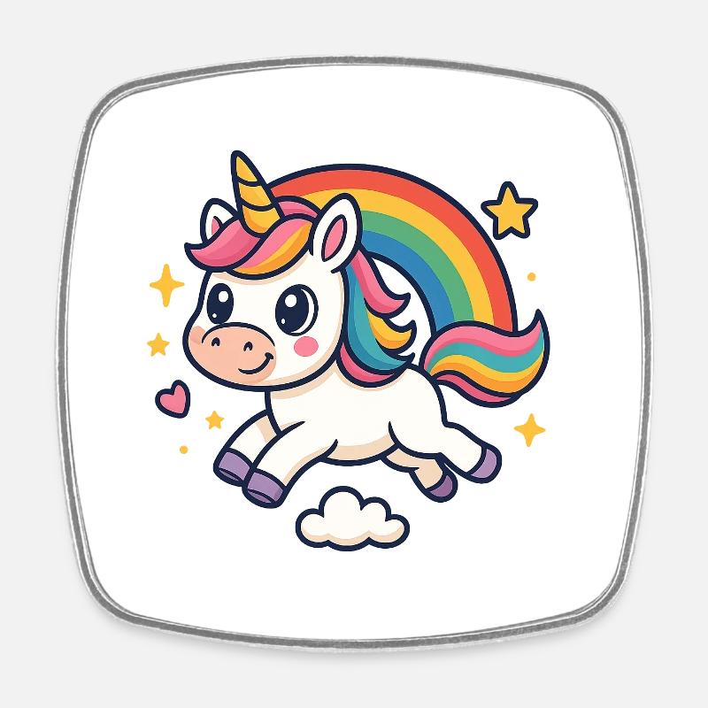 Licorne colorée arc-en-ciel - Magnet carré - blanc