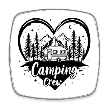 Love Camping Crew / Herz Wohnwagen Berge Design - Viereckiger Kühlschrankmagnet - Weiß - Vorne