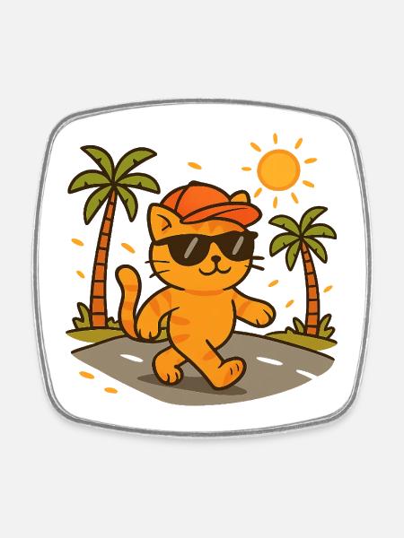 Tropical Cat Sunglasses - Square fridge magnet - white