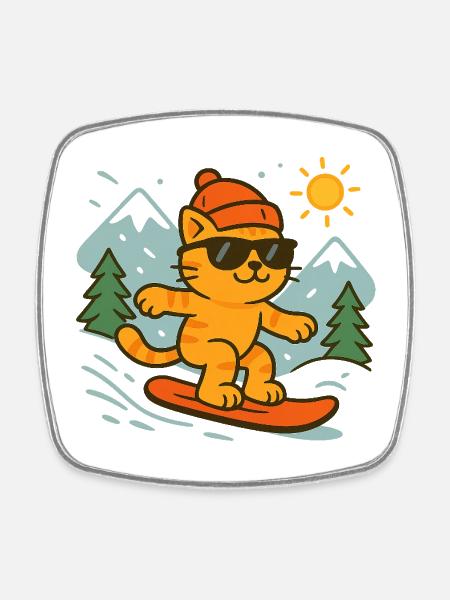 Surfer cat from the peaks in the sun - Square fridge magnet - white
