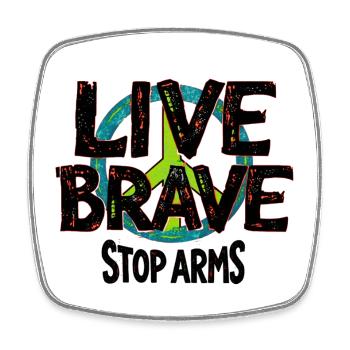 LIVE BRAVE – STOP ARMS gegen Krieg und Gewalt - Viereckiger Kühlschrankmagnet - Weiß - Vorne