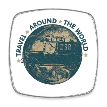Voiture ancienne – Voyage autour du monde - Magnet carré - blanc - Devant