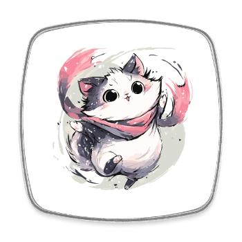 Cuddly kitten with pink scarf - Square fridge magnet - white - Front