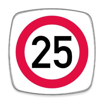 25. Geburtstag Achtung! Verkehrsschild 25 Km/h - Viereckiger Kühlschrankmagnet - Weiß - Vorne