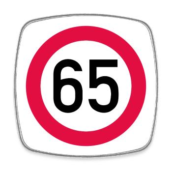 65. Geburtstag Achtung! Verkehrsschild 65 Km/h - Viereckiger Kühlschrankmagnet - Weiß - Vorne