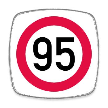 95. Geburtstag Achtung! Verkehrsschild 95 Km/h - Viereckiger Kühlschrankmagnet - Weiß - Vorne