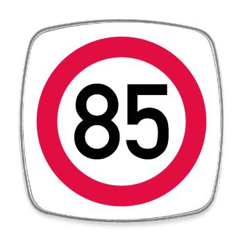 85. Geburtstag Achtung! Verkehrsschild 85 Km/h - Viereckiger Kühlschrankmagnet - Weiß - Vorne