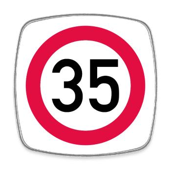 35. Geburtstag Achtung! Verkehrsschild 35 Km/h - Viereckiger Kühlschrankmagnet - Weiß - Vorne